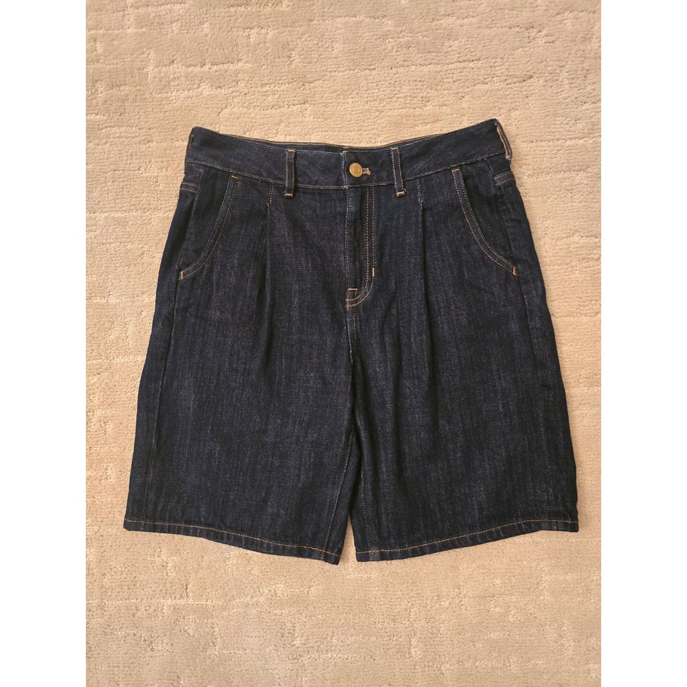 J.Crew Midlength Pleated Denim Shorts Womens Dark Indigo Wash Size 26